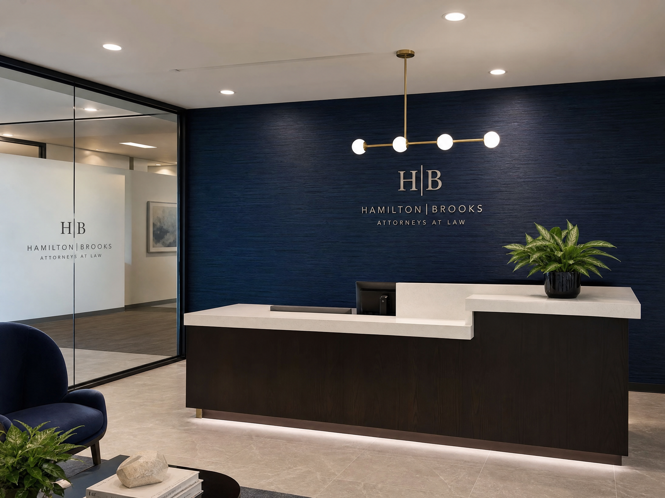 Professional office navy wallpaper