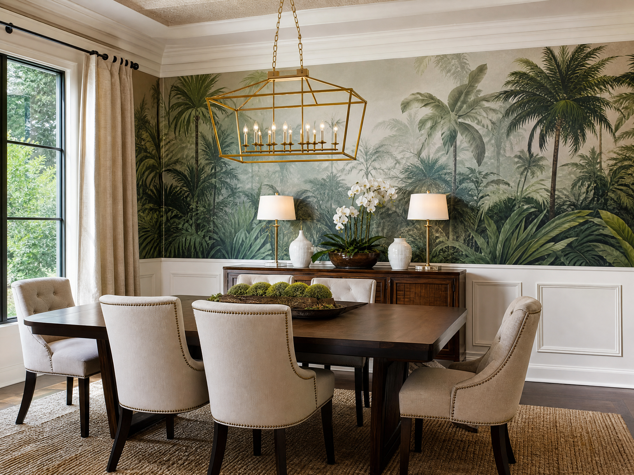 Custom tropical mural dining room